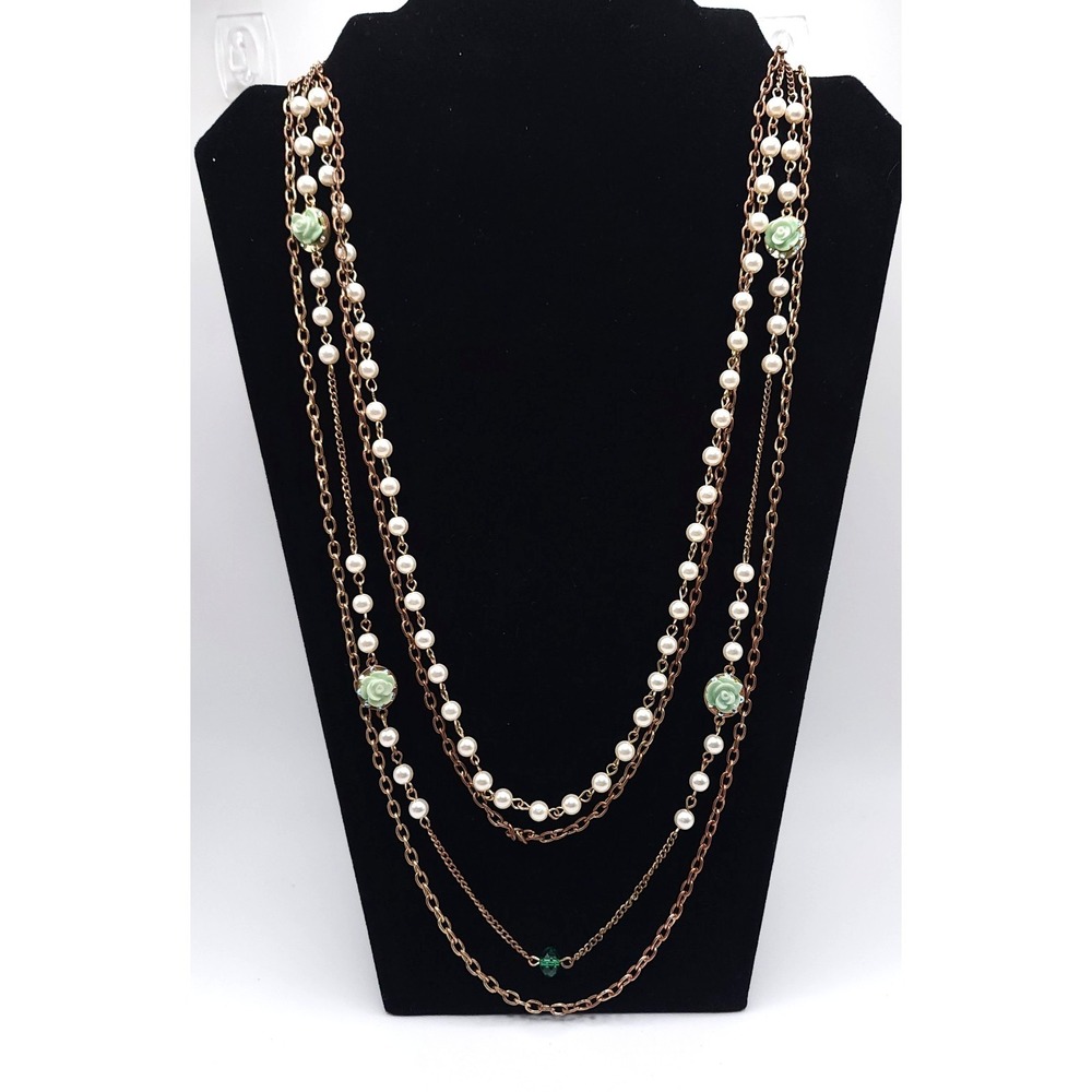 Rose Gold Faux Pearl Floral Necklace 25in